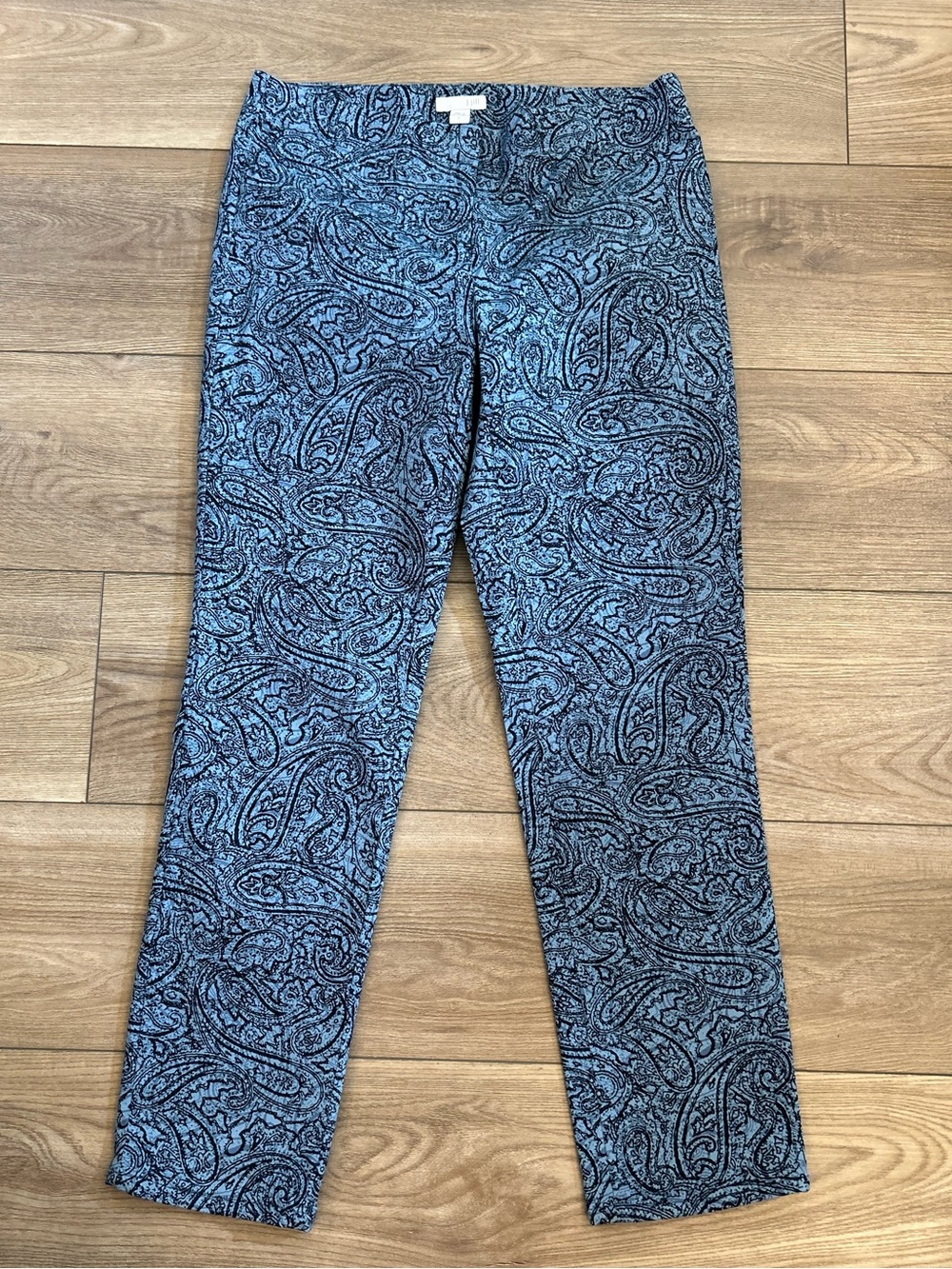 J Jill Blue Black Paisley Stretch Ankle Pants Women’s Size 2 Pull-On